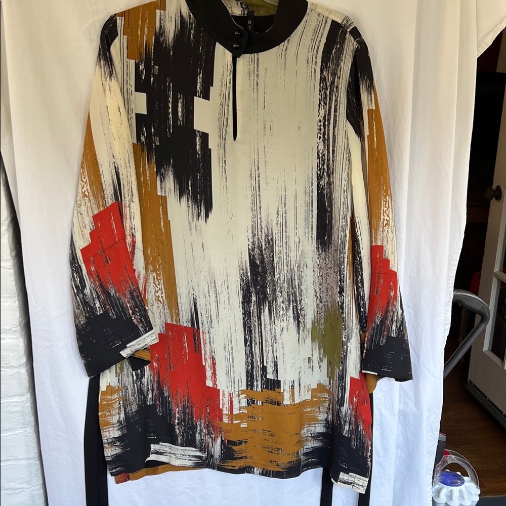 Abstract Brushstroke Long Sleeve Tunic - Multicolor Sz 2X